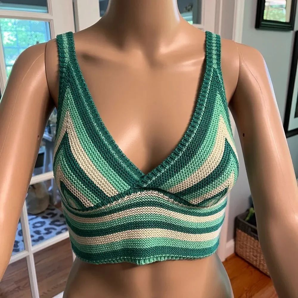 Zara Green Crop Crochet Tank Top sz M EUC